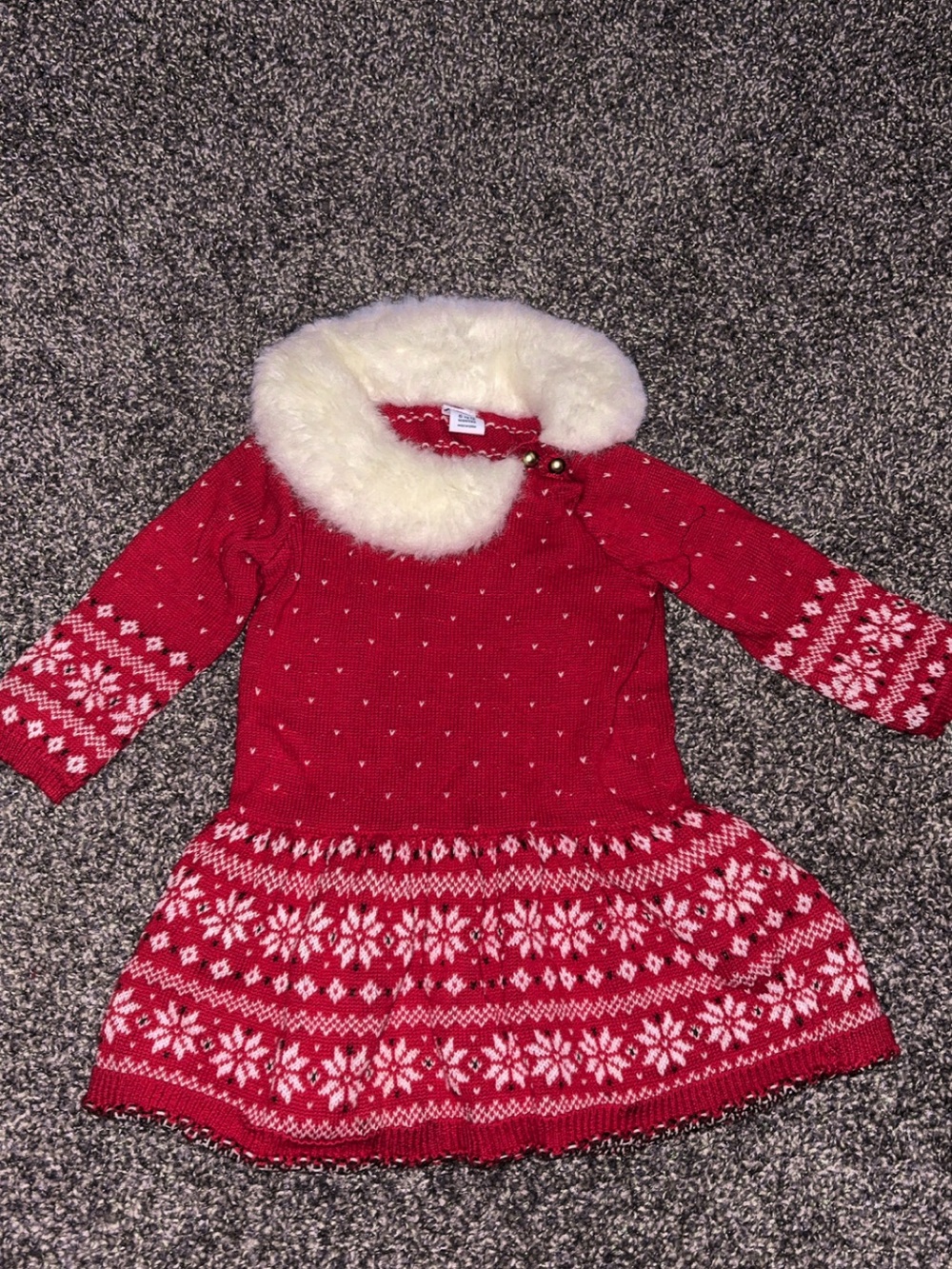 Red Knit Holiday Dress with Faux Fur Collar 6-12months